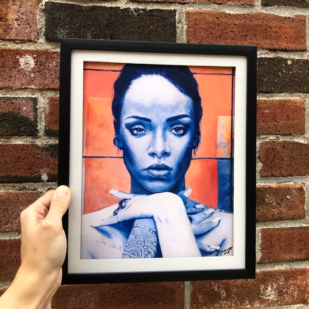 8.5x11” framed print of my Rihanna painting